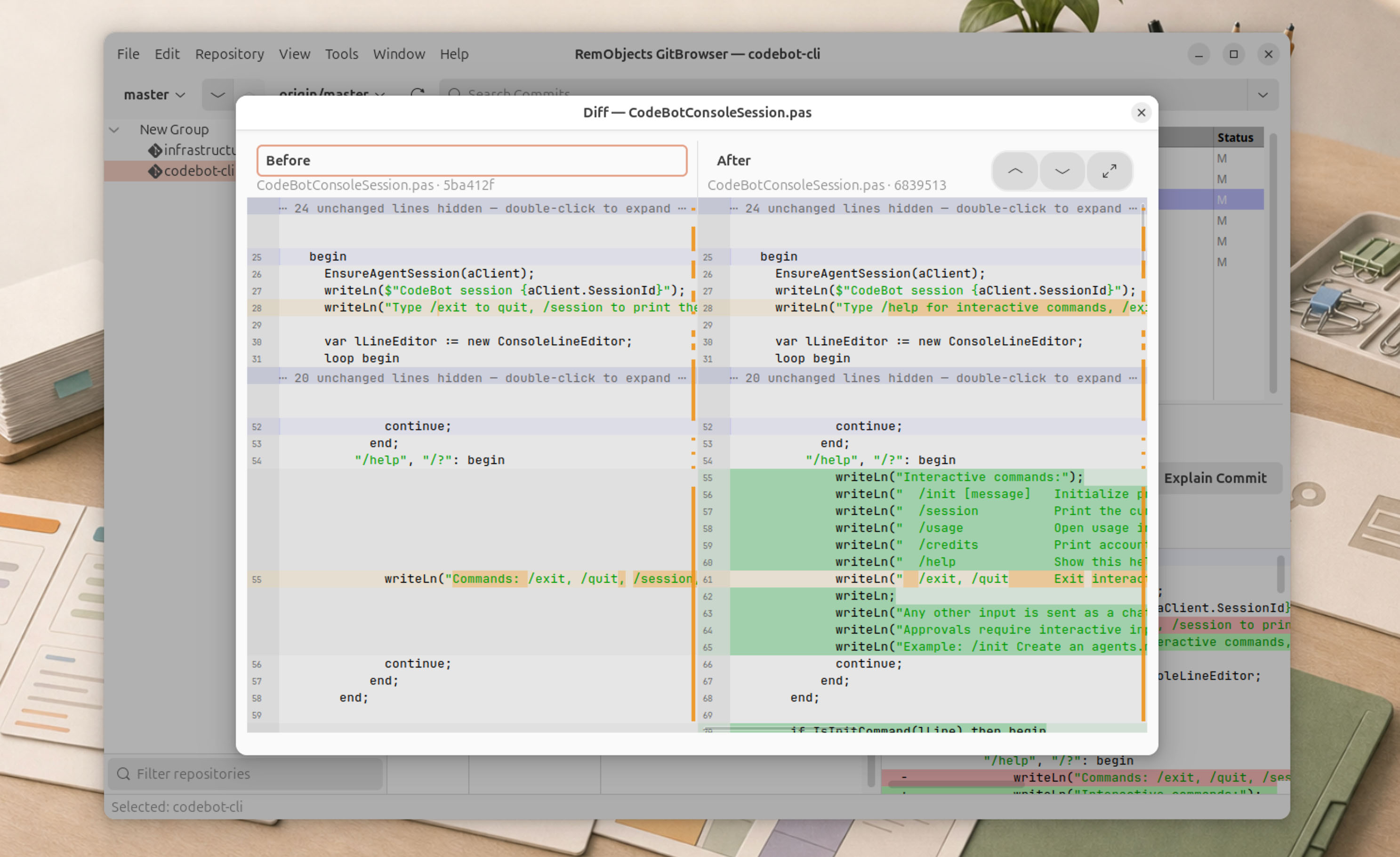GitBrowser Diff view on Linux