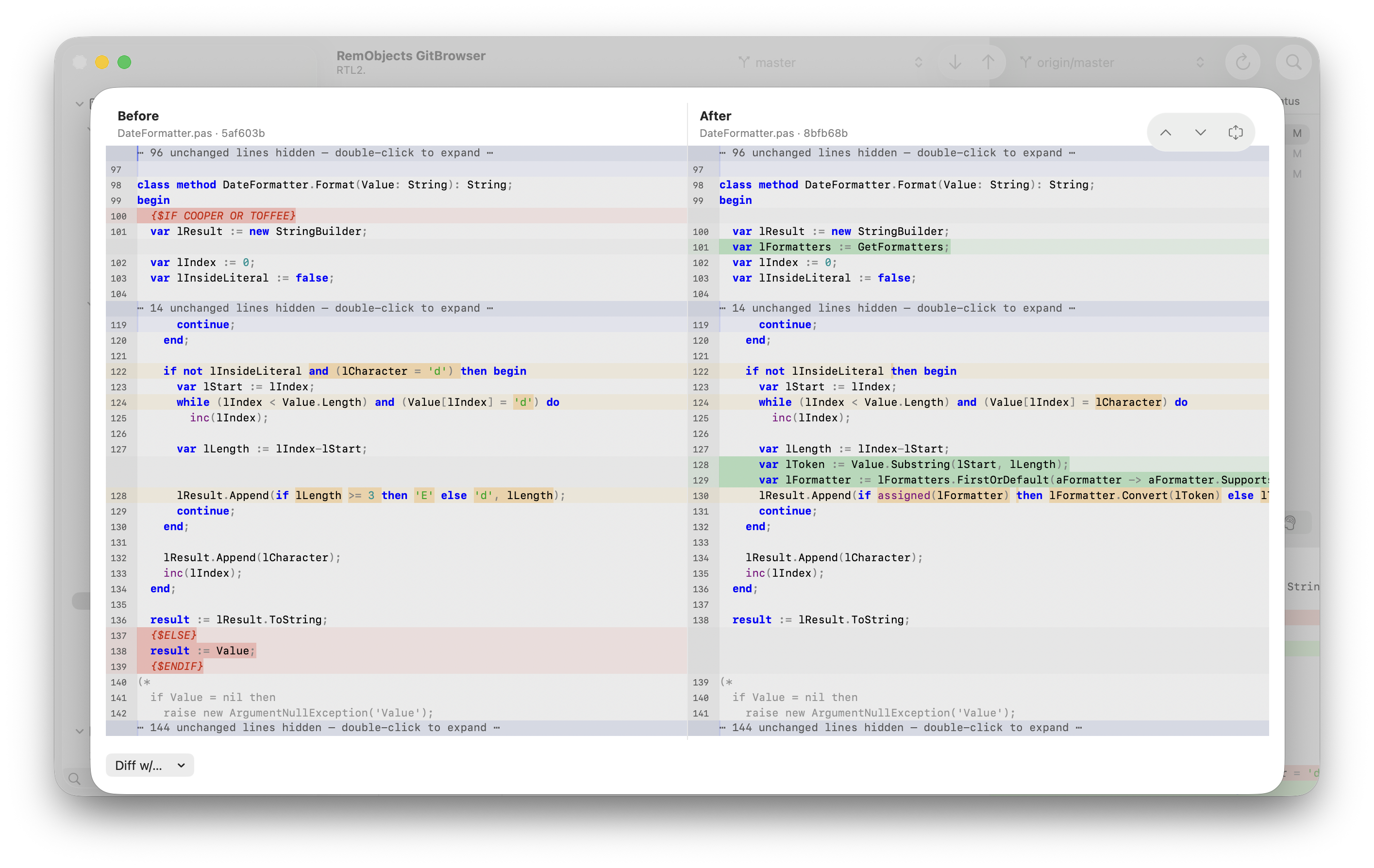 GitBrowser Diff view on macOS