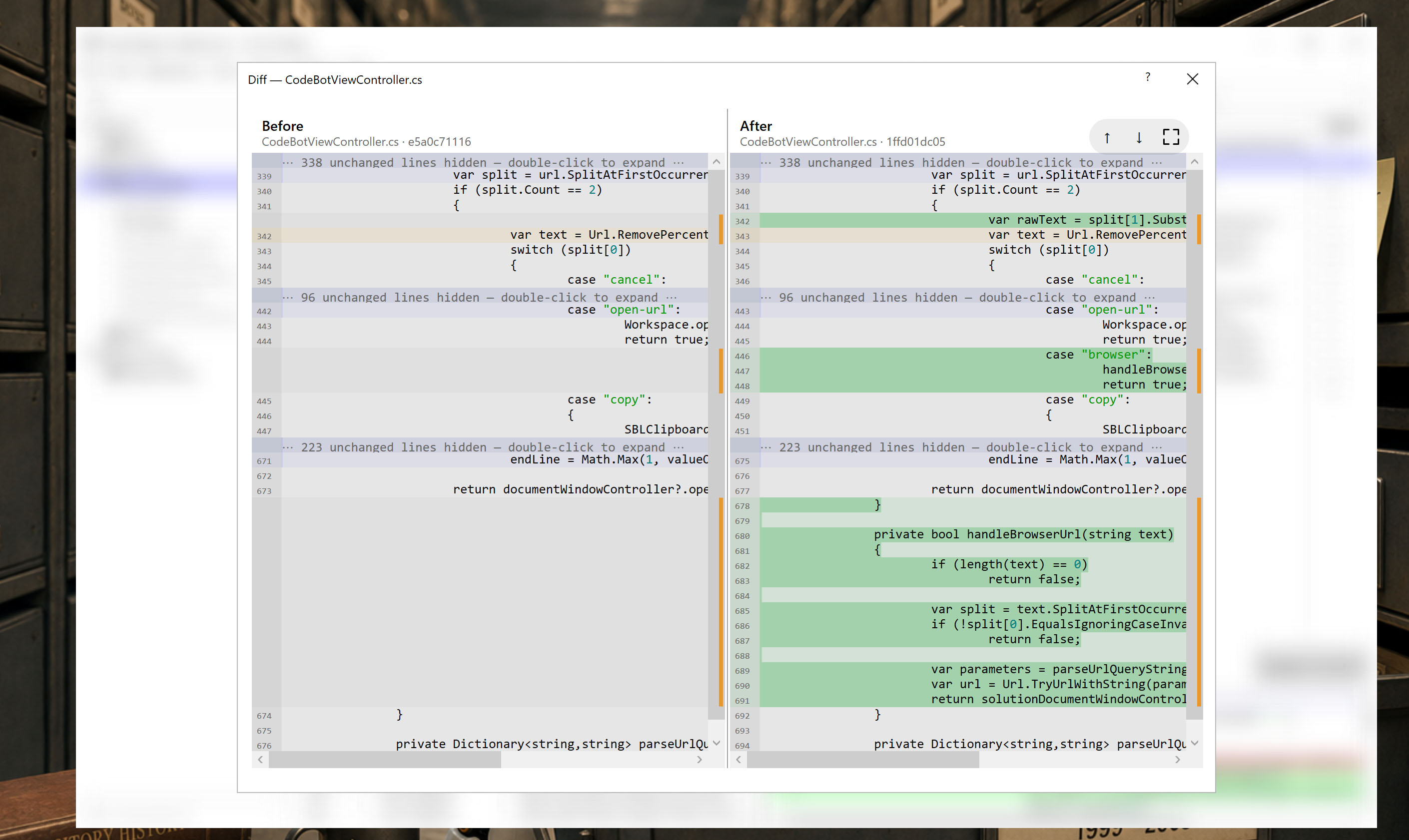 GitBrowser Diff view on Windows